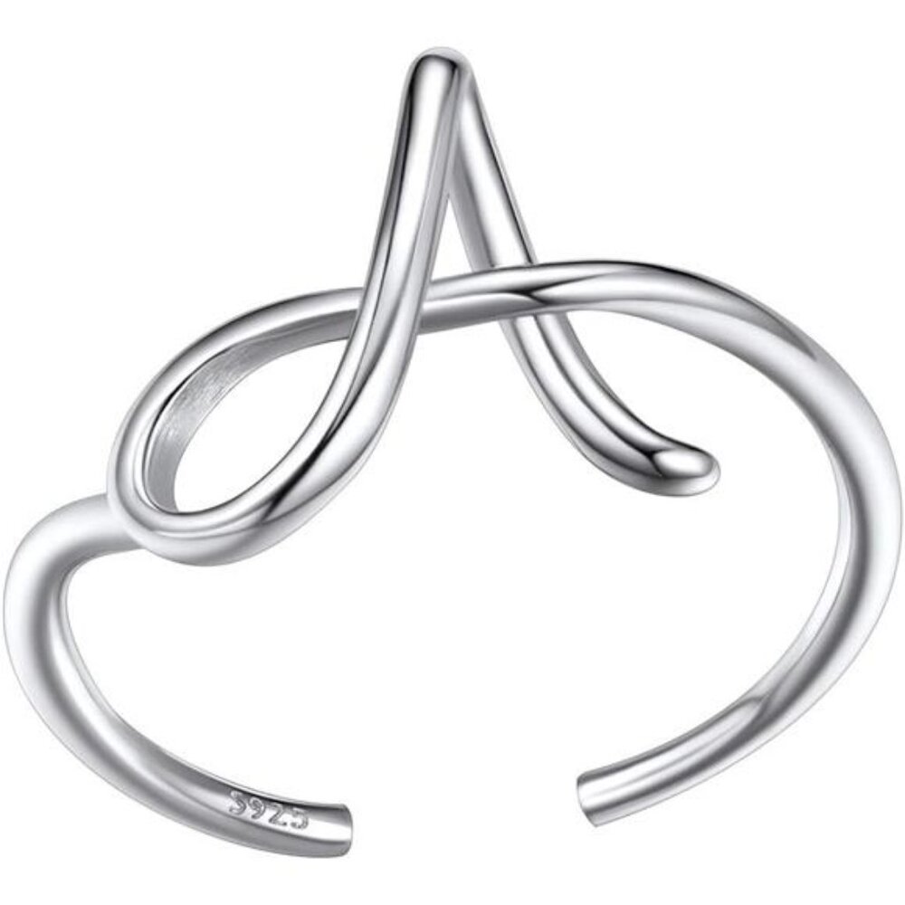 S925 Initial Rings, Adjustable Size 6-12 Statement Alphabet Letter A-Z Jewelry